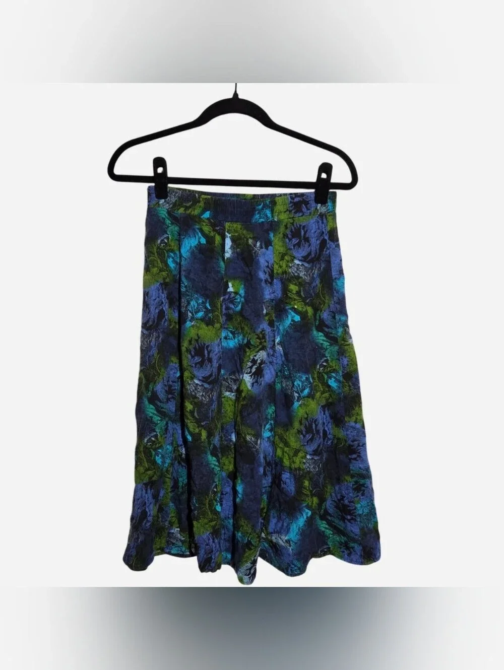 Vintage Green And Blue Patterned Midi Skirt